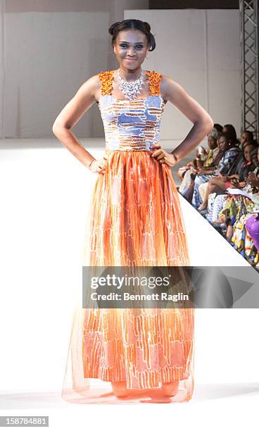 Model wearing the Diamond Collection By Folake Majin Fashion Show at Iko Hotel and Suites on December 27, 2012 in Lagos, Nigeria.