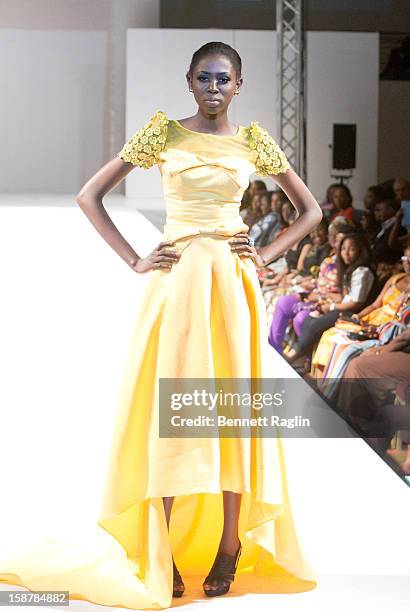 Model wearing the Diamond Collection By Folake Majin Fashion Show at Iko Hotel and Suites on December 27, 2012 in Lagos, Nigeria.