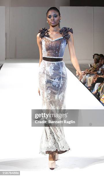 Model wearing the Diamond Collection By Folake Majin Fashion Show at Iko Hotel and Suites on December 27, 2012 in Lagos, Nigeria.