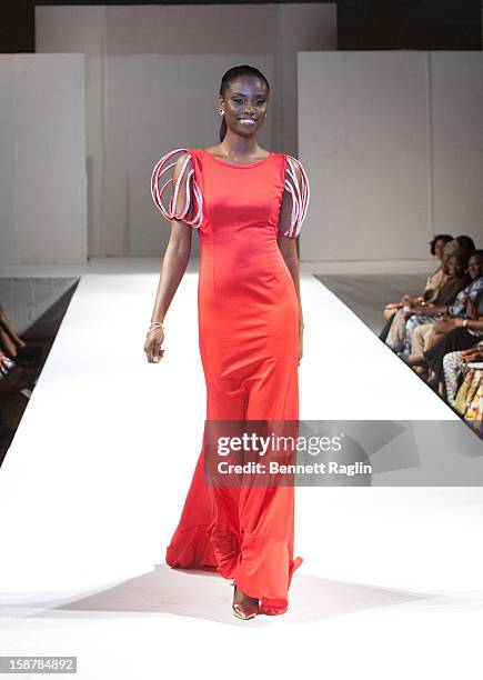 Model wearing the Diamond Collection By Folake Majin Fashion Show at Iko Hotel and Suites on December 27, 2012 in Lagos, Nigeria.