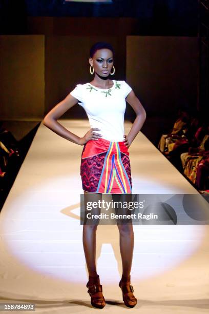 Modeling wearing the Midnight Rainbow Collection by Miss Majin at Iko Hotel and Suites on December 27, 2012 in Lagos, Nigeria.