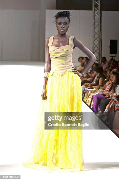 Model wearing the Diamond Collection By Folake Majin Fashion Show at Iko Hotel and Suites on December 27, 2012 in Lagos, Nigeria.