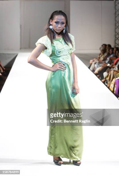 Model wearing the Diamond Collection By Folake Majin Fashion Show at Iko Hotel and Suites on December 27, 2012 in Lagos, Nigeria.