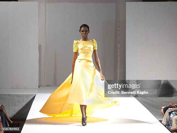 Model wearing the Diamond Collection By Folake Majin Fashion Show at Iko Hotel and Suites on December 27, 2012 in Lagos, Nigeria.