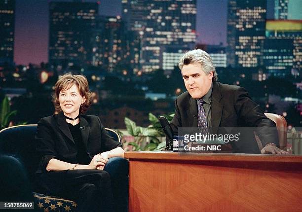 Episode 1486 -- Pictured: Actress Annette Bening during an interview with host Jay Leno on November 11, 1998 --