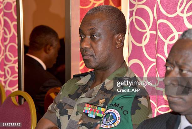 General Jean Felix Akaga, head of the Central African Multinational Force , attends a meeting with Foreign ministers in the Economic Community of...