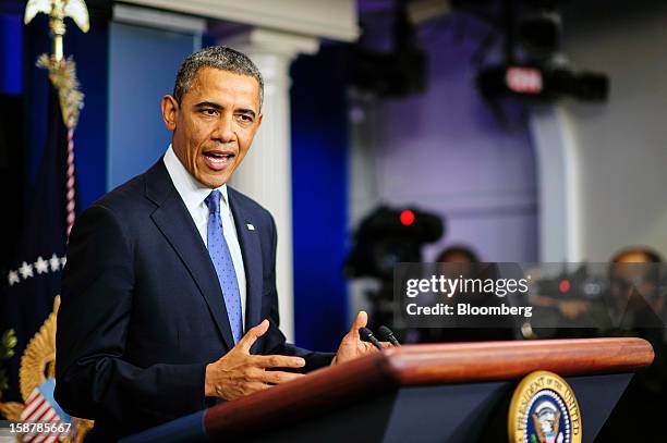 President Barack Obama speaks in the Brady Press Briefing Room at the White House in Washington, D.C., U.S., on Friday, Dec. 28, 2012. Obama said...