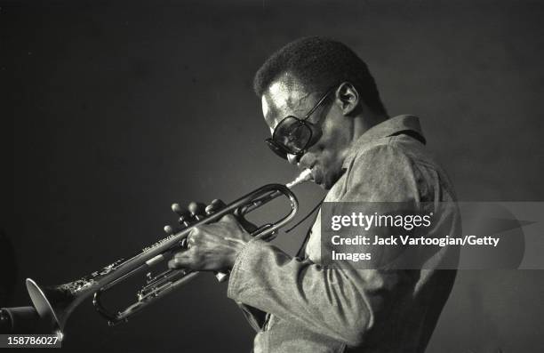 American jazz msuician Miles Davis plays trumpet during the Schaefer Music Festival at Central Park's Wollman Rink, New York, New York, July 8, 1969.