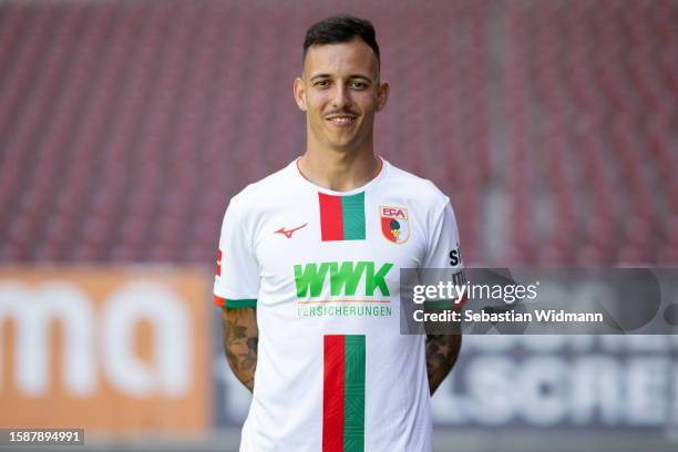 Iago of FC Augsburg poses during the team presentation at WWK Arena on August 02, 2023 in Augsburg, Germany.