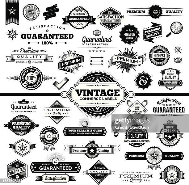 ilustraciones, imágenes clip art, dibujos animados e iconos de stock de etiquetas vintage-conjunto completo de comercio - labels