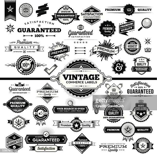 vintage commerce labels - complete set - badge stock illustrations