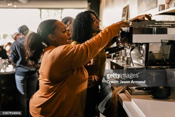 Owners of Sip & Sonder coffee shop, Amanda-Jane Thomas and Shanita Nicholas are photographed for Los Angeles on February 14, 2023 in Inglewood,...