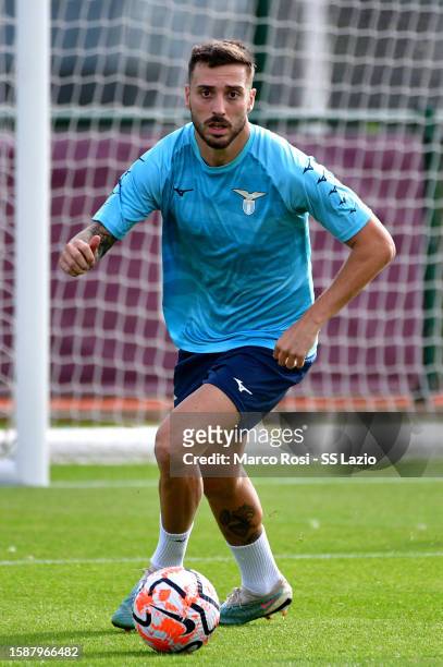 Mario Gila of SS Lazio during the SS Lazio training session at the Bodymoor heath training ground on August 02, 2023 in Birmingham, England.