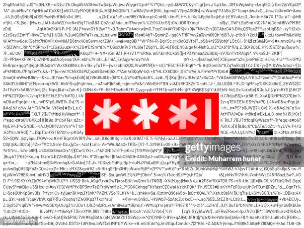 3d password symbols between lines of code. background prepared with codes and passwords. concept of password creating, password-protected data, information security. - asterisk stock illustrations
