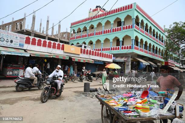 People buy vegetables and medicines in the main market of Nuh during the three-hour relaxation in curfew imposed by district administration in Nuh...