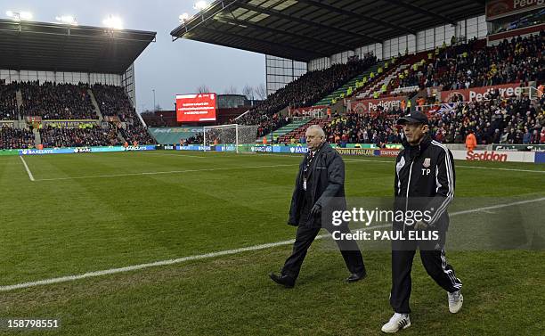 Stoke City's Welsh manager Tony Pulis arrives ahead of the English Premier League football match between Stoke City and Southampton at The Britannia...