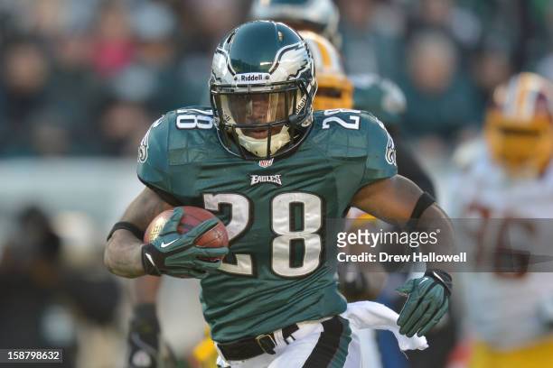 Dion Lewis of the Philadelphia Eagles runs during the game against the Washington Redskins at Lincoln Financial Field on December 23, 2012 in...