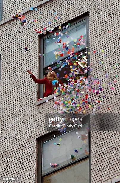 Personality Allison Hagendorf participates in the New Year's Eve 2013 Confetti Airworthiness Test at Times Square Alliance Building on December 29,...