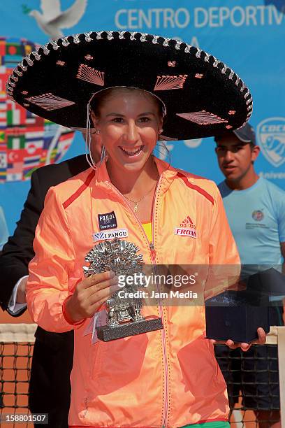 Belinda Bencic of Suiza with champion trophy, during the Mexican Youth Tennis Open at Deportivo Chapultepec on December 29, 2012 in Mexico City,...