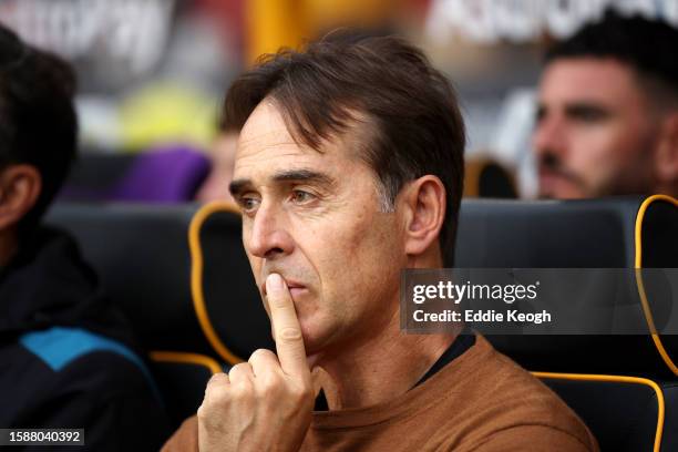 Julen Lopetegui, Manager of Wolverhampton Wanderers, looks on prior to the pre-season friendly match between Wolverhampton Wanderers and Luton Town...