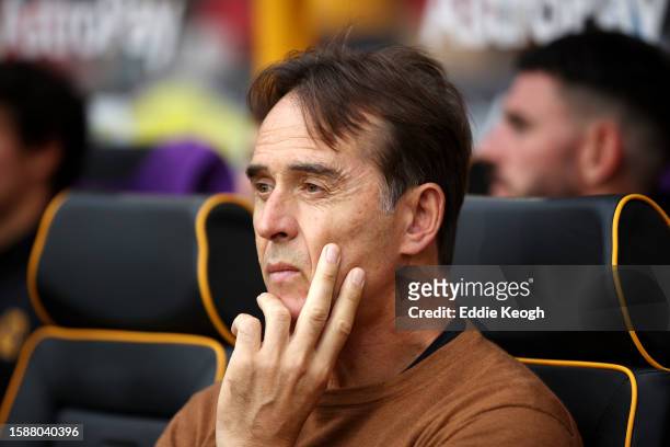 Julen Lopetegui, Manager of Wolverhampton Wanderers, looks on prior to the pre-season friendly match between Wolverhampton Wanderers and Luton Town...