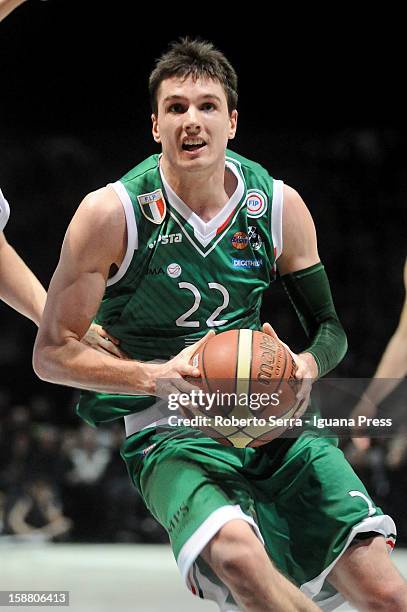 Matt Janning of Montepaschi in action during the LegaBasket Serie A match between Virtus SAIE3 Bologna and Montepaschi Siena at Futurshow Station on...