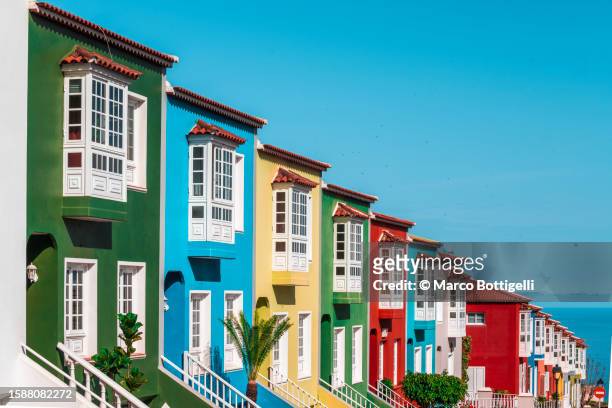 colorful houses in la orotava, tenerife, spain - architecture design stock pictures, royalty-free photos & images