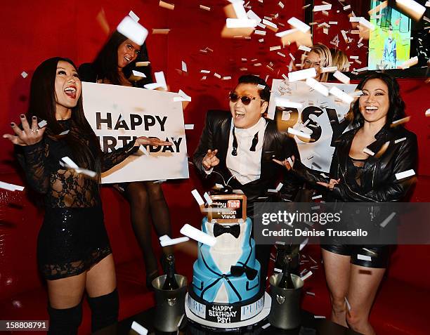 Psy celebrates his birthday and kicks off New Year's Eve "Gangnam Style" with a performance at PURE Nightclub on December 29, 2012 in Las Vegas,...