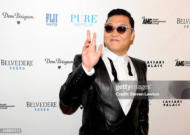 Singer/songwriter Psy arrives for New Year's eve kick off at the Pure Nightclub at Caesars Palace on December 29, 2012 in Las Vegas, Nevada.