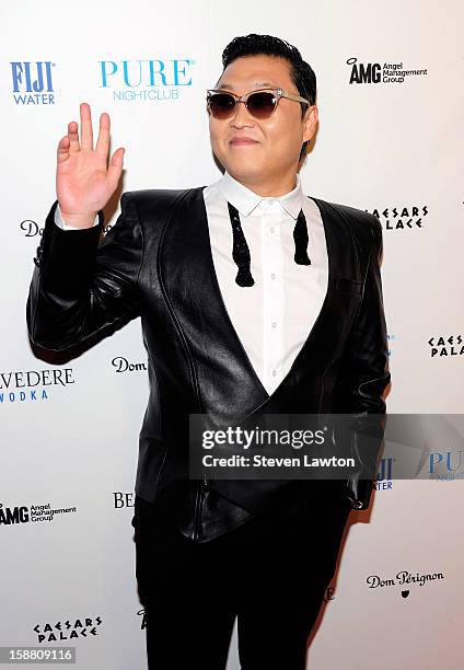 Singer/songwriter Psy arrives for New Year's eve kick off at the Pure Nightclub at Caesars Palace on December 29, 2012 in Las Vegas, Nevada.