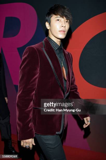 Donghae of South Korean boy band Super Junior arrives at the 2012 SBS Korea Pop Music Festival named 'The Color Of K-Pop' at Korea University on...