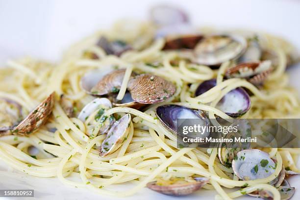 spaghetti con le vongole - spaghetti foto e immagini stock