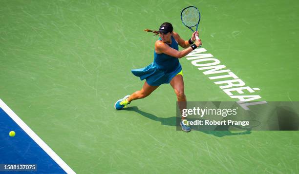 Jessica Pegula of the United States in action against Yulia Putintseva of Kazakhstan in the second round on Day 3 of the National Bank Open Montréal...