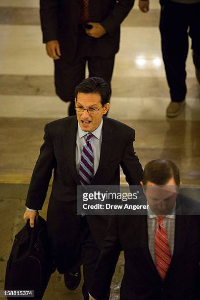House Majority Leader Eric Cantor arrives on Capitol Hill December 30, 2012 in Washington, DC. The House and Senate are both in session today to deal...