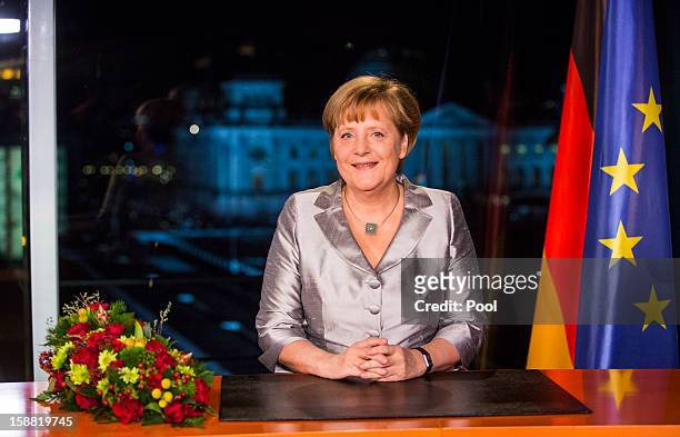 German Chancellor Angela Merkel delivers her New Year's speech on December 30, 2012 in Berlin, Germany.
