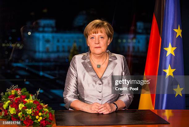 German Chancellor Angela Merkel delivers her New Year's speech on December 30, 2012 in Berlin, Germany.