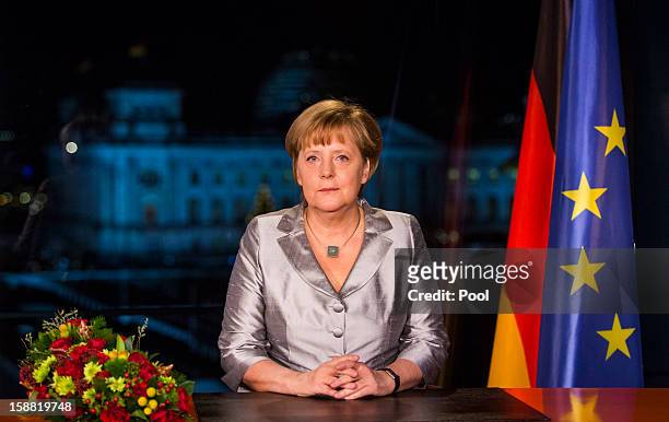 German Chancellor Angela Merkel delivers her New Year's speech on December 30, 2012 in Berlin, Germany.