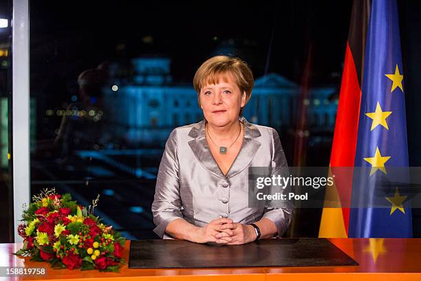 German Chancellor Angela Merkel delivers her New Year's speech on December 30, 2012 in Berlin, Germany.