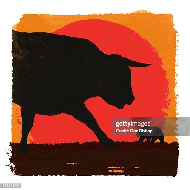 bull market graphic illustration - bull bear stock-grafiken, -clipart, -cartoons und -symbole