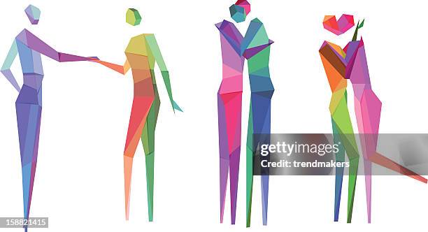 colorful polygonal people sketches - lesbian couple talking stock illustrations
