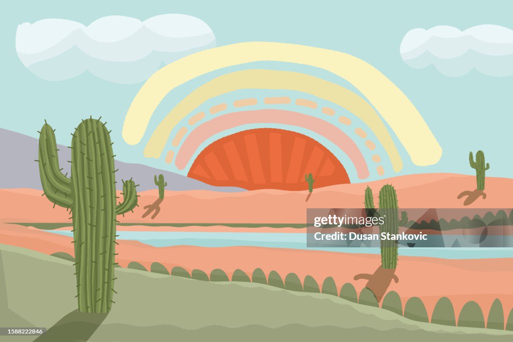 Sunset in the desert far far away
