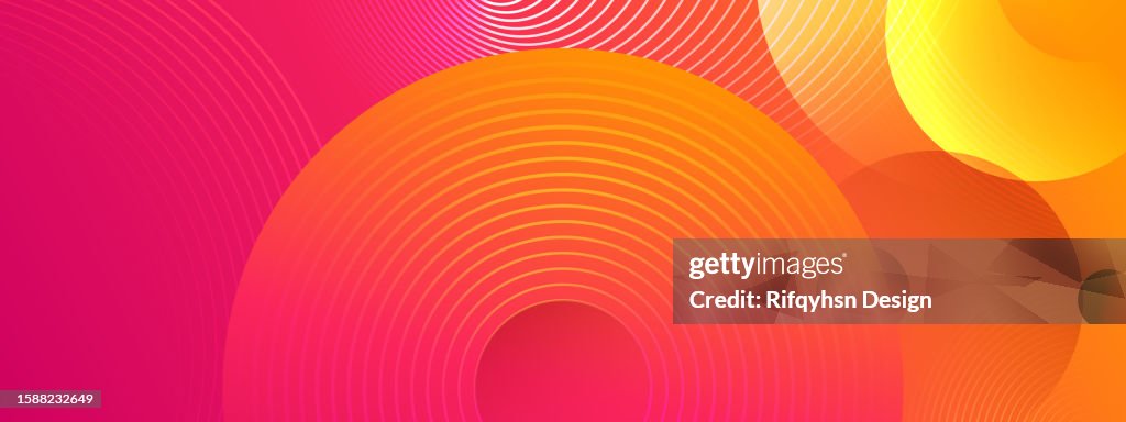 Abstract orange and pink gradient geometric shape circle background. Modern futuristic background. Can be use for landing page, book covers, brochures, flyers, magazines, any brandings, banners, headers, presentations, and wallpaper backgrounds