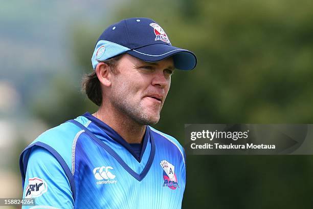 Lou Vincent of Auckland looks on during the Twenty20 match between Otago and Auckland at Queenstown Events Centre on December 31, 2012 in Queenstown,...