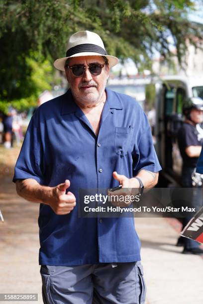 Alfred Molina walks the picket line in support of the SAG-AFTRA and WGA strike at Warner Brothers Studios on August 9, 2023 in Burbank, California.