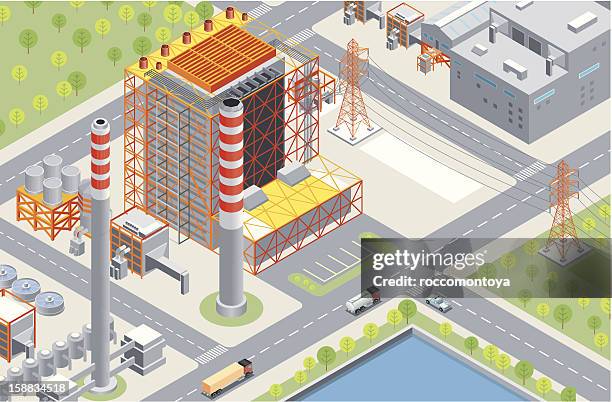 stockillustraties, clipart, cartoons en iconen met isometric, power station - nuclear power station
