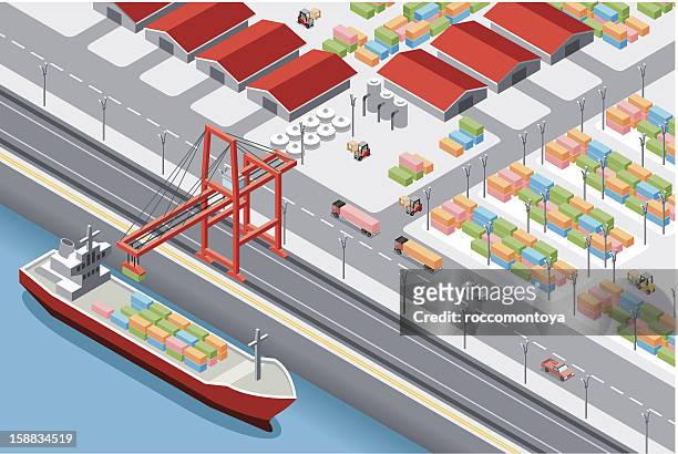 bildbanksillustrationer, clip art samt tecknat material och ikoner med a boat coming into harbor parallel to a road - boat dock
