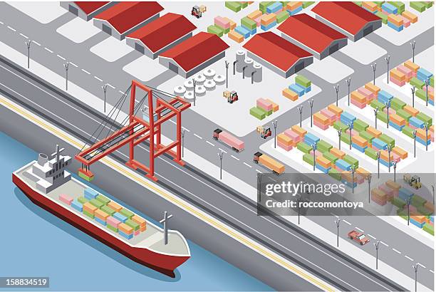 a boat coming into harbor parallel to a road - tied up stock illustrations