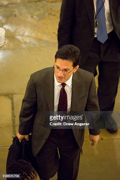 House Majority Leader Eric Cantor arrives on Capitol Hill December 31, 2012 in Washington, DC. The House and Senate are both still in session on New...