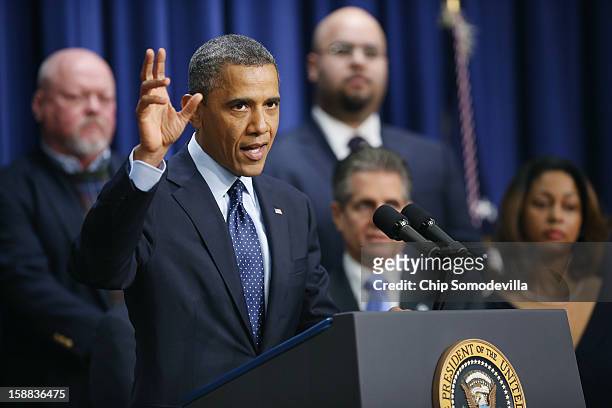 President Barack Obama delivers remarks about the fiscal cliff negotiations in the Eisenhower Executive Office Building next to the White House...