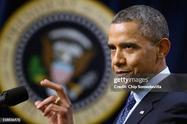 President Barack Obama delivers remarks about the fiscal cliff negotiations in the Eisenhower Executive Office Building next to the White House...